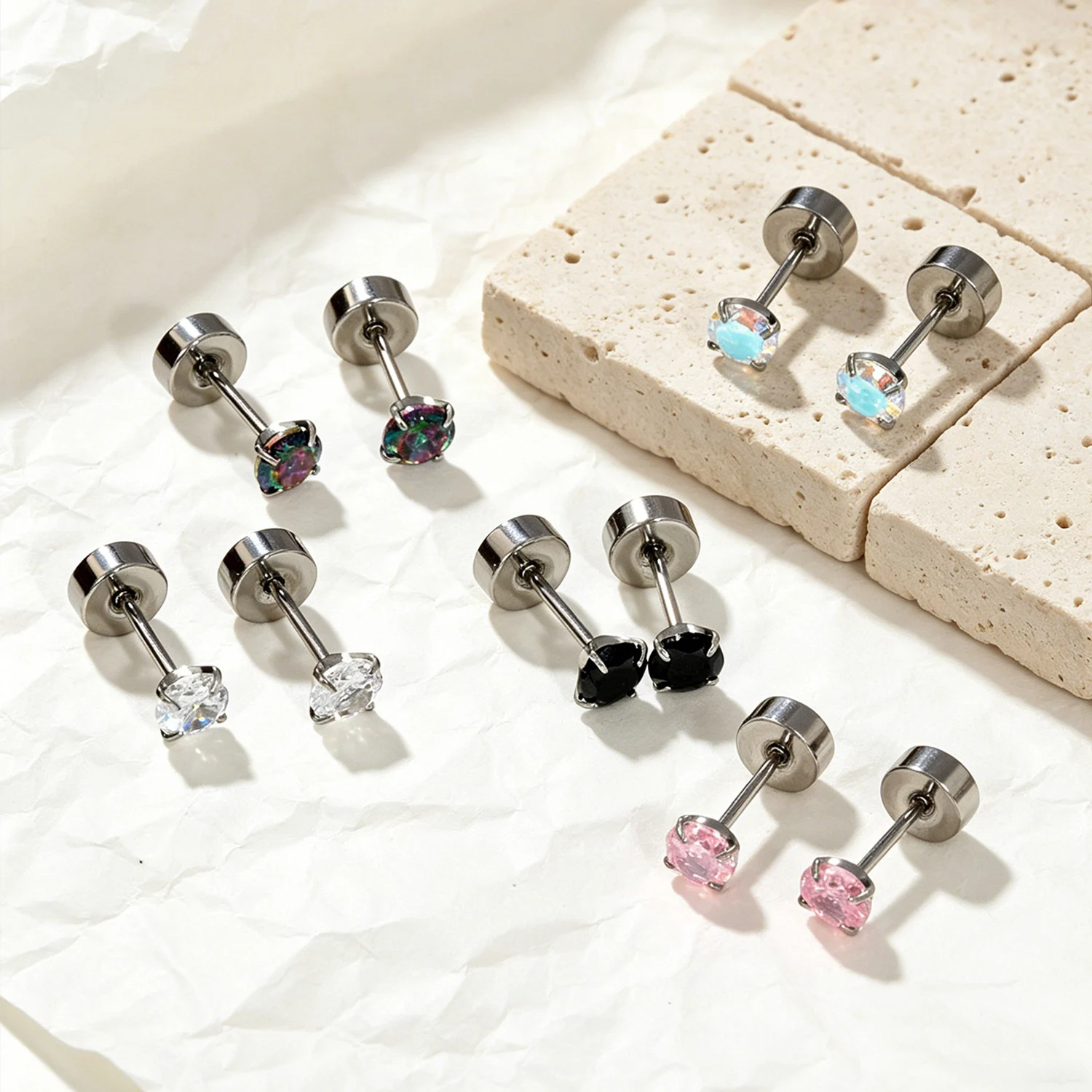 

LUXUKISSKIDS 5pairs Stainless Steel Stud Earrings Hypoallergenic Round Shiny Clearly Zircon Tragus Cartilage Piercing Jewelry