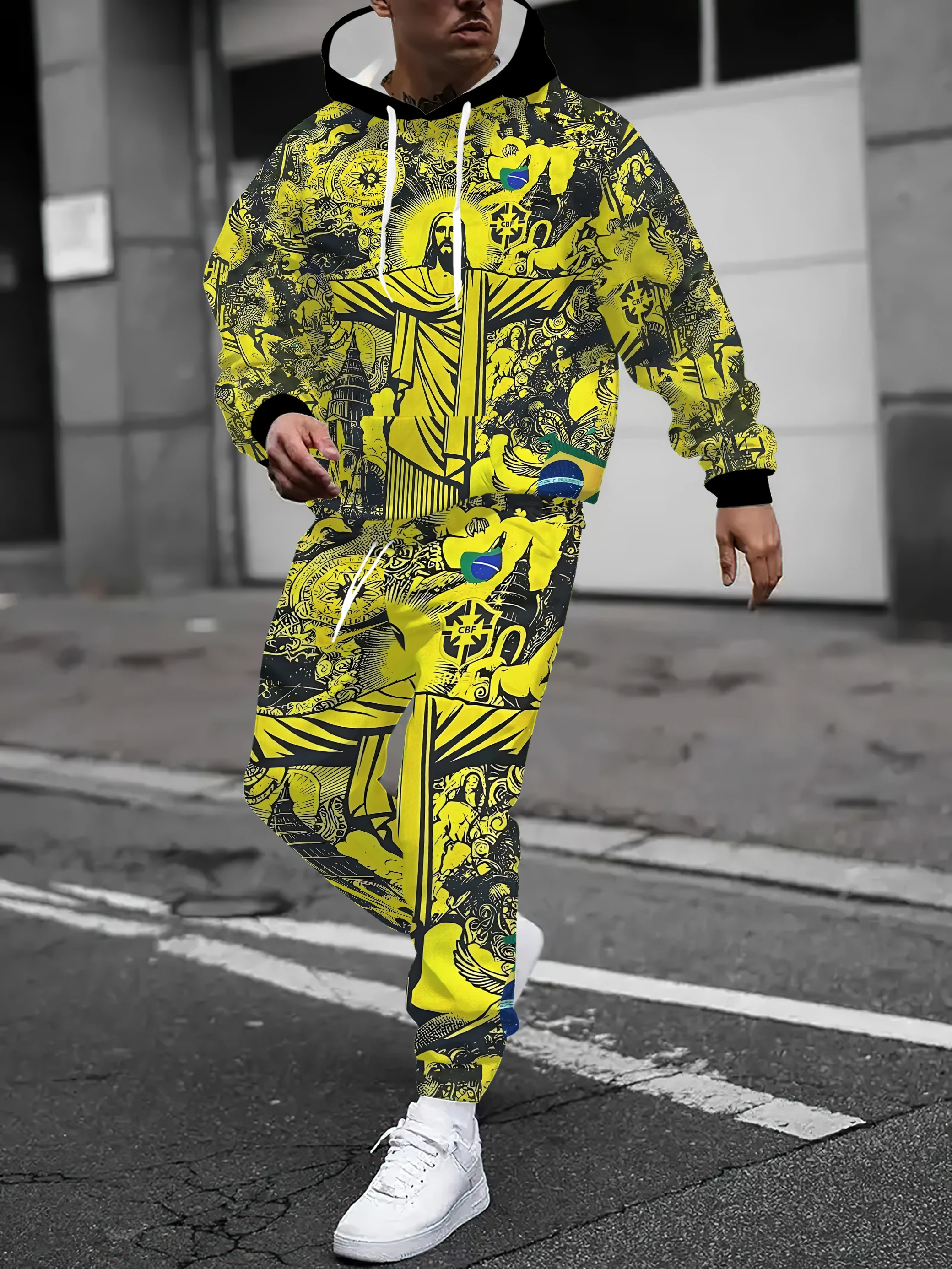 مجموعة هوديي الرجالية الجديدة لربيع وخريف 2025 عبارة عن مجموعة ملابس الشارع غير الرسمية والعصرية مع مطبوعات يسوع