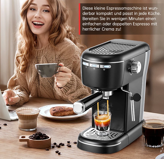 15 Bar 1,2 l abnehmbarer Tank, kompakte Cappuccino-/Latte-Maschine, Edelstahl, 1100 W, schwarze Espresso-Kaffeemaschine – Detail 7