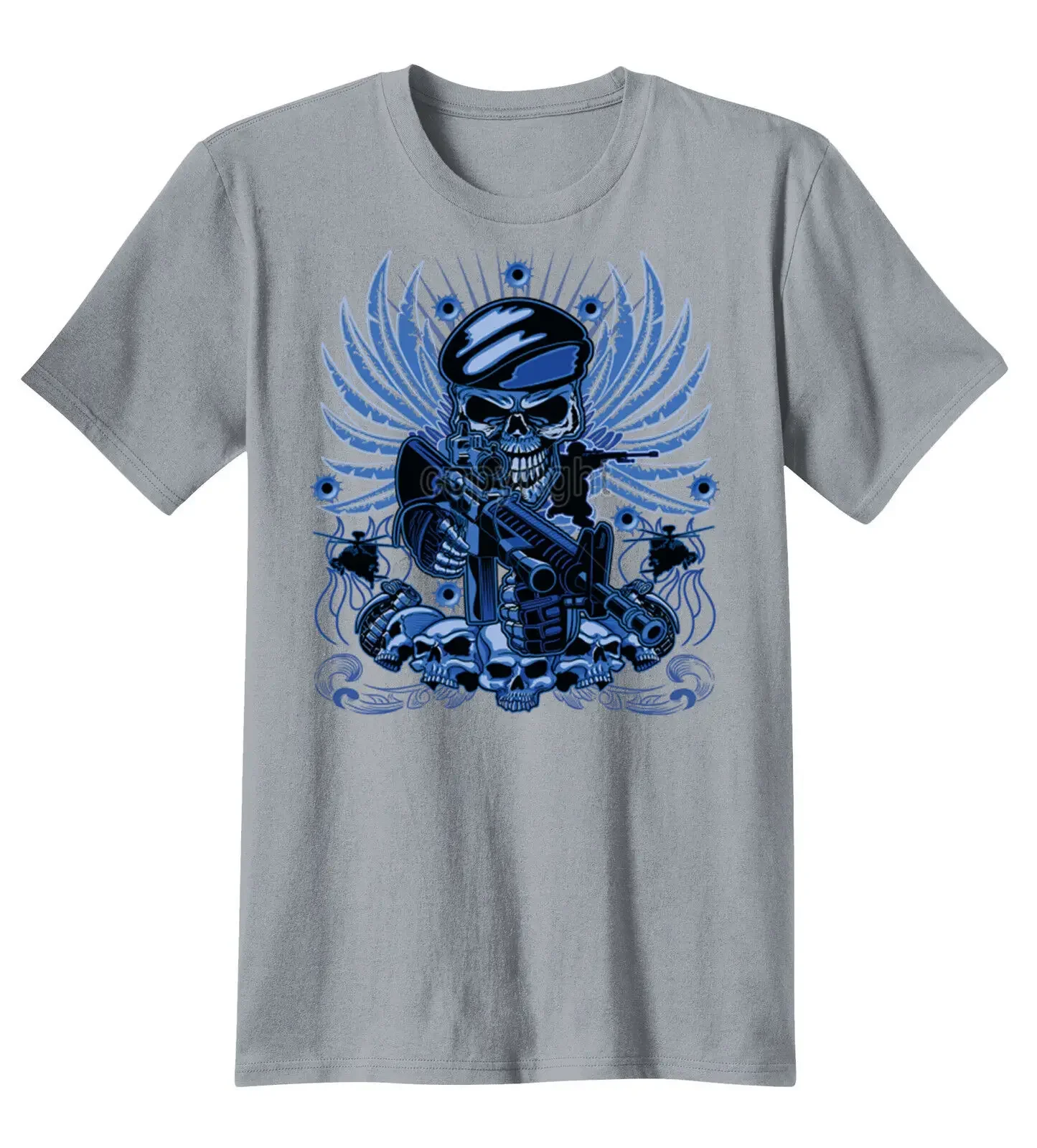All Blue Special Forces Skull Skeleton AR-15 Rifle Cool Men T-Shirt Short Sleeve Casual 100% Cotton Summer T-Shirts