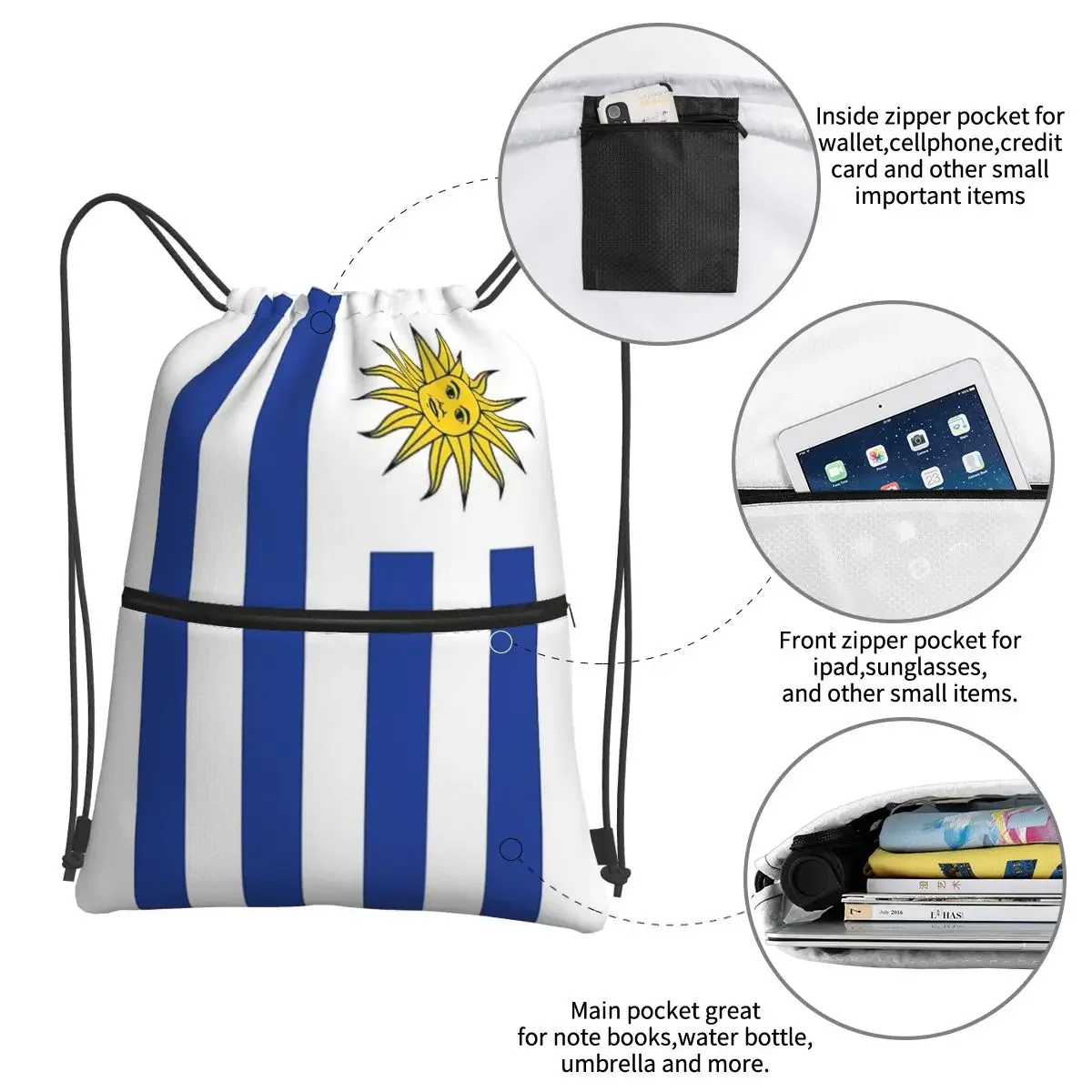 Uruguay Flag Banner zaini portatili borsa con coulisse Fashion coulisse Bundle Pocket borse per articoli vari per studenti delle scuole