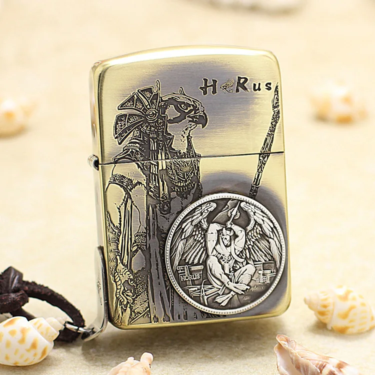 

Genuine Zippo Horus Guardian Silver Coin oil lighter copper windproof cigarette Kerosene lighters Gift anti-counterfeiting code