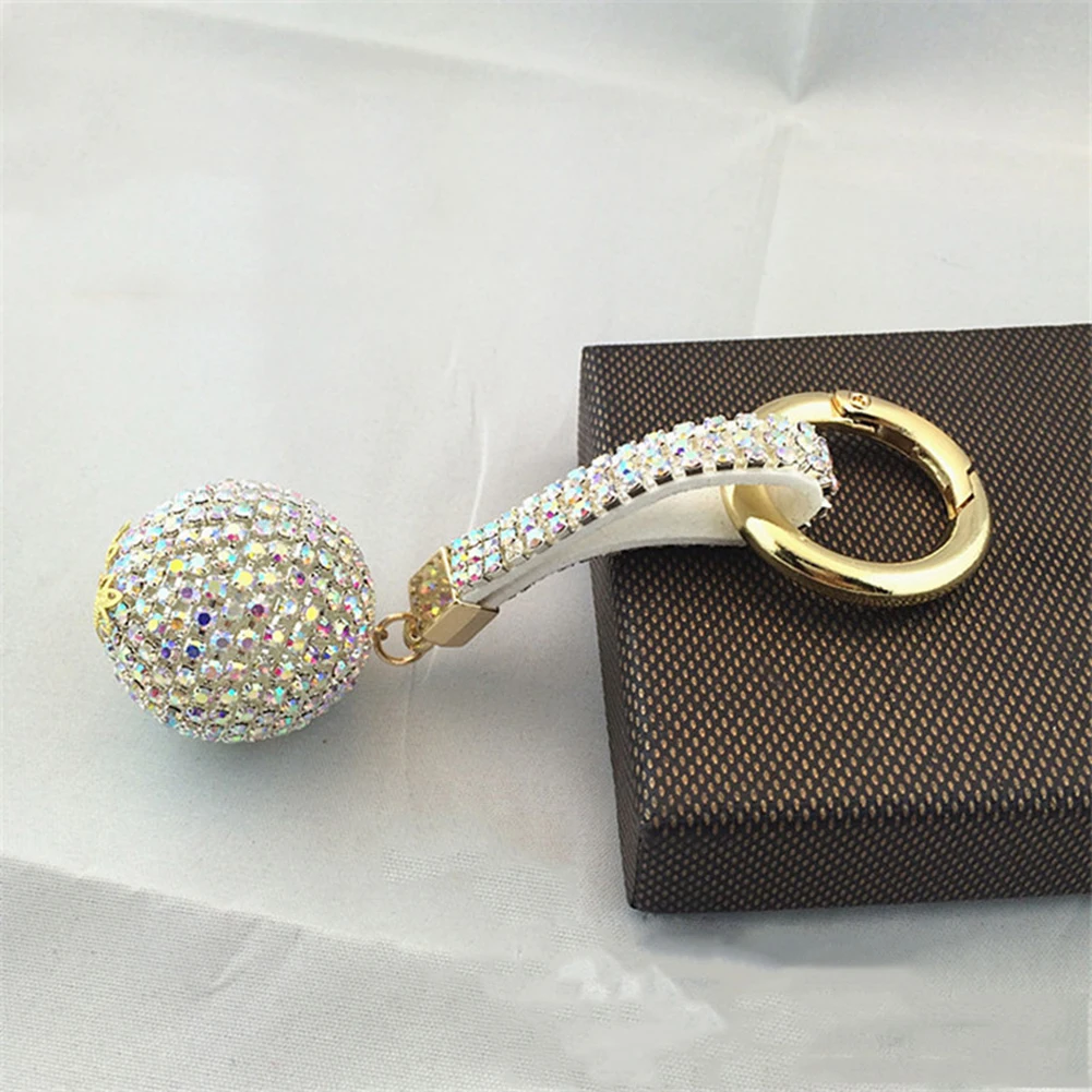 Multicolor Rhinestone Crystal Ball Car Keychain Leather Strap Charm Pendant Key Ring Women Men Car Key Chains Fashion Jewelry