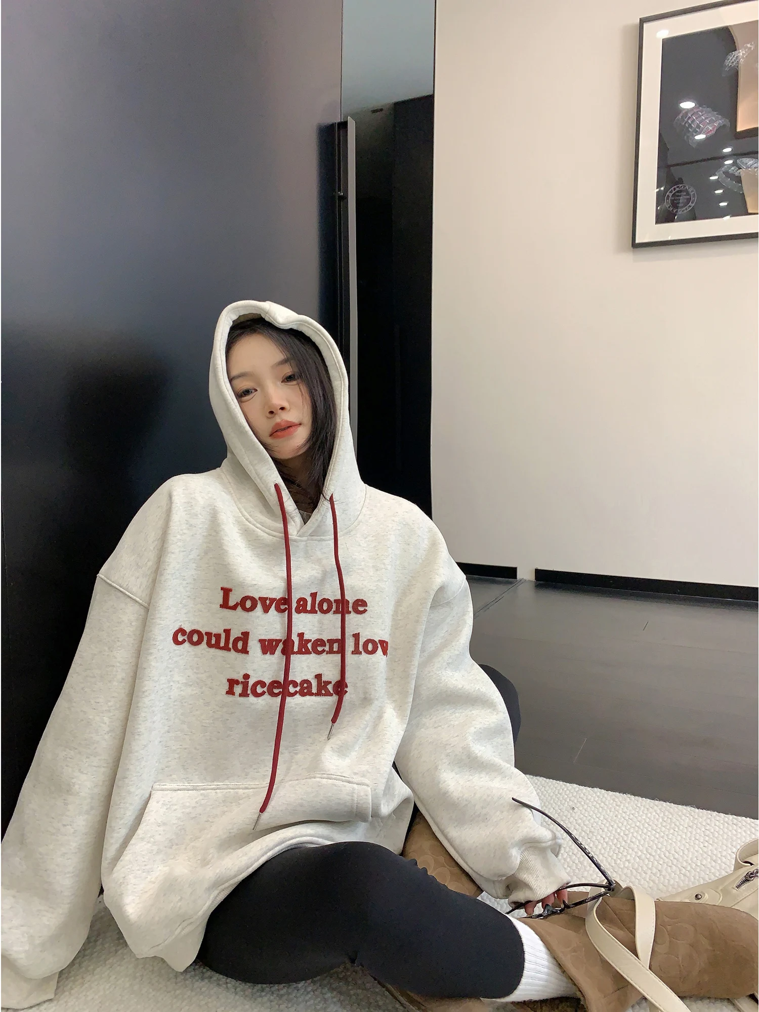 Oversize Fce Hoodie Women's Winter American Sle Heavy 3D Toothbru Embroidery Loose Lazy Top Trendy Cotton Long Sve