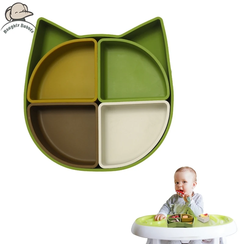 

Silica Gel Tableware Baby Food Plate Child Feeding Kits Children's Baby Dish Stall Plate Cat Style Plate Baby Silicone Tray