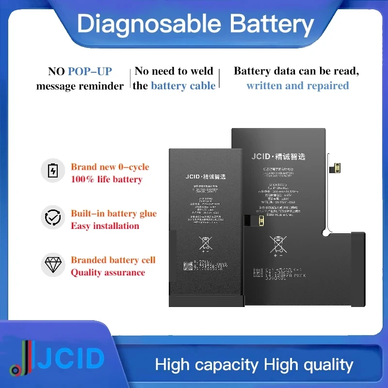 1 قطعة/2 قطعة/5 قطعة JCID قدرة عالية التشخيص استبدال البطارية آيفون 12 13 14 برو ماكس لا المنبثقة 100% الصحة على IOS18 & 26