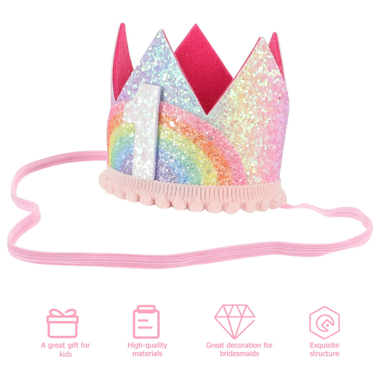 

Rainbow Crown Headband Birthday Girls Fabric Lightweight Durable Kids Photo Prop Number Crown Hat Headdress
