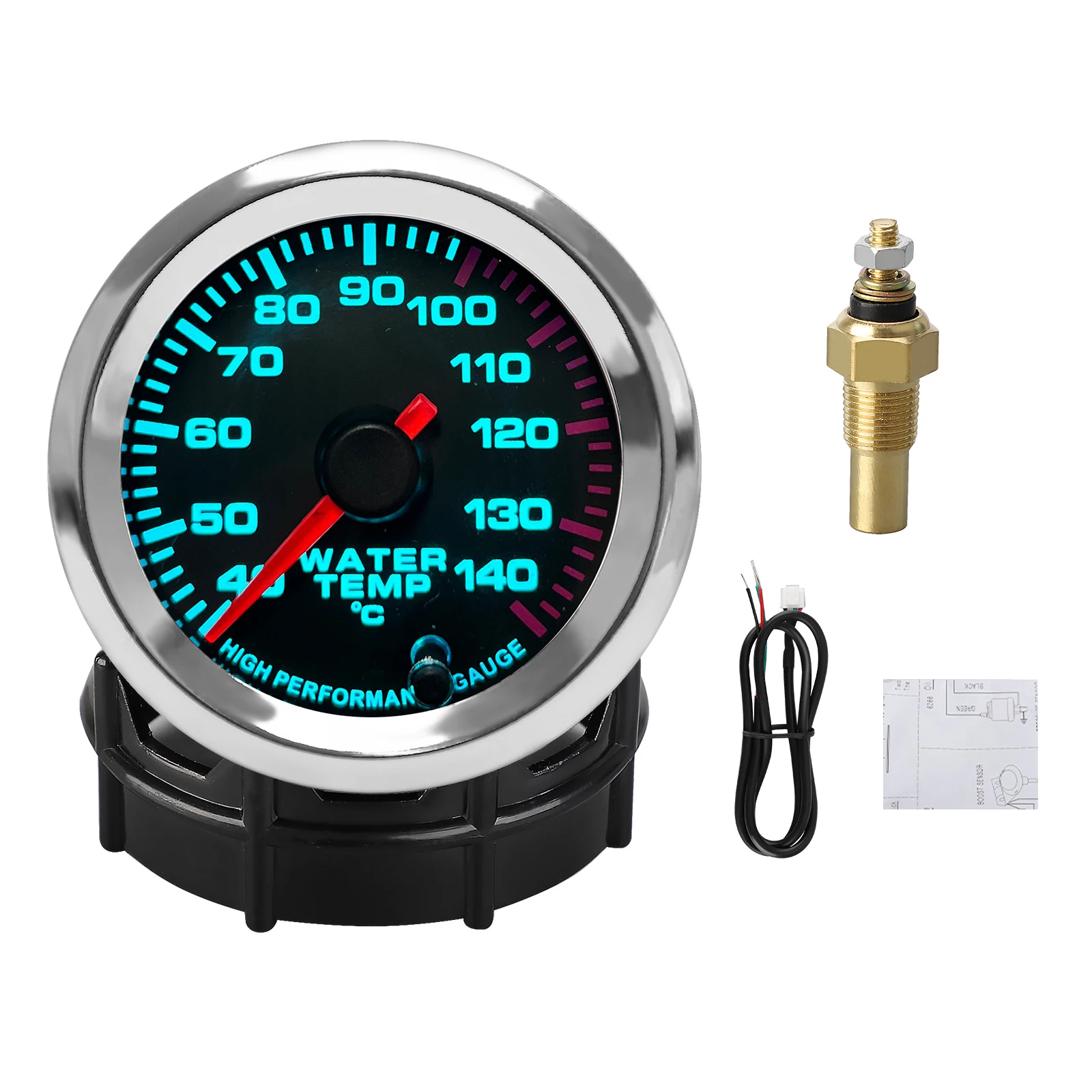 2'' 52mm 40-140 Degrees Celsius 12V Water Temp Gauge Celsius 7 Colors Pointer Water Temperature Meter With Stepper Motor