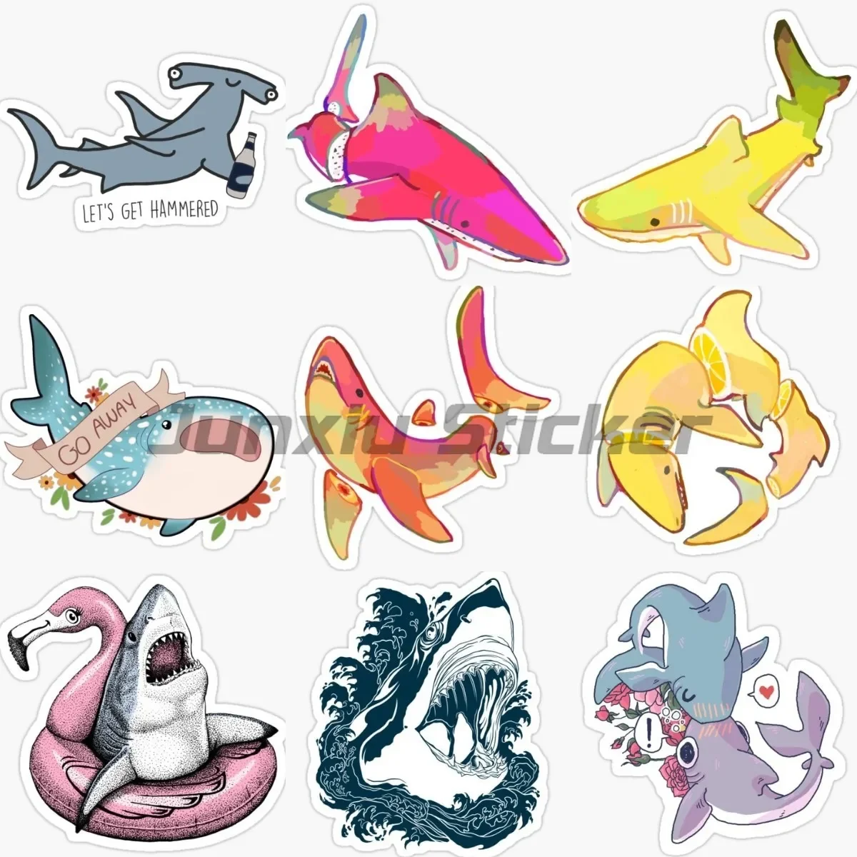 

Personalized Cute Cartoon Sharks Decoration Waterproof Decals Laptop Vinyl Book Wall Rooms Truck Window Refrigerator Stickers