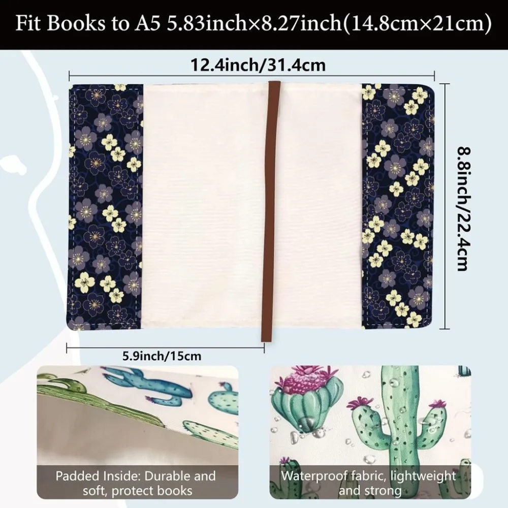 A5 Flower Book Sleeve Covers Protector Textbook Jackets Book Sleeve Paperback 12.4x8.8Inch Books Label Strap Newspaper Print