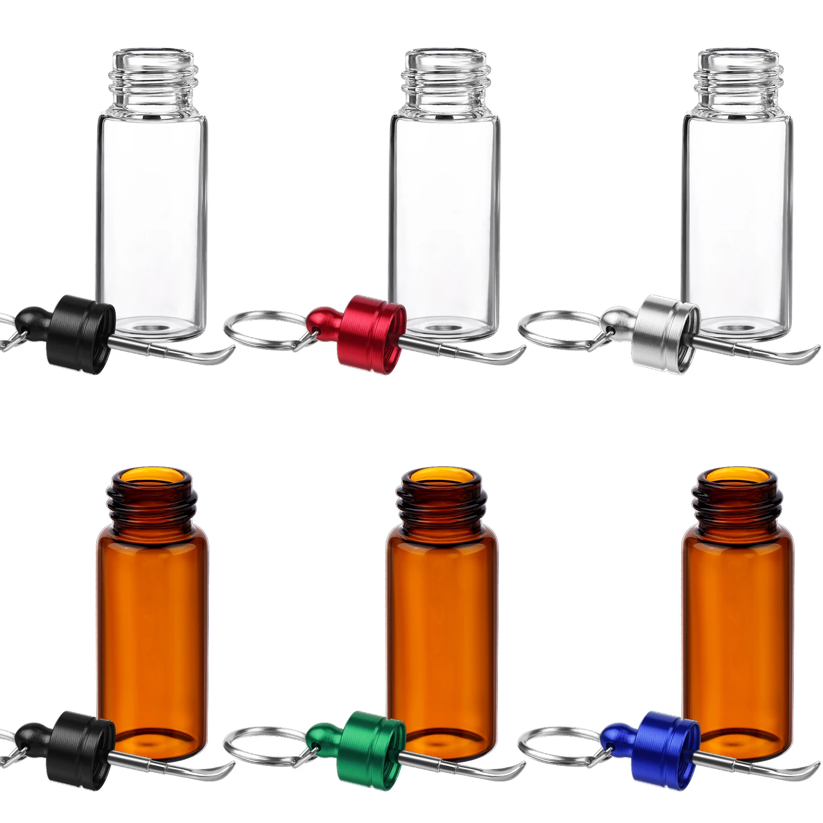 6 Pack Transparent Waterproof Glass Transparent Storage Bottle Brown Bottle With Spoon Portable Mini Glass Bottle