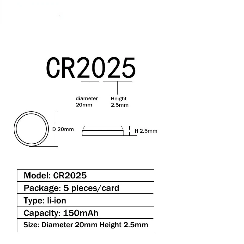 100/200/500pcs CR 2025 3V Lithium Coin Battery Original Cr2025 Button Cell Batteries for Watch Calculator Weight Scale