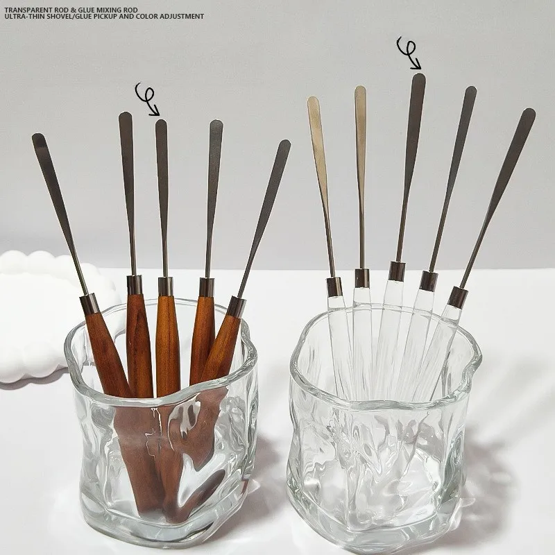 Stainless Steel Mixing Spatula Tool Nail Art Wooden Handle Spatuler Rod Metal Stirring Mixing Pigment Stick Manicure Tool