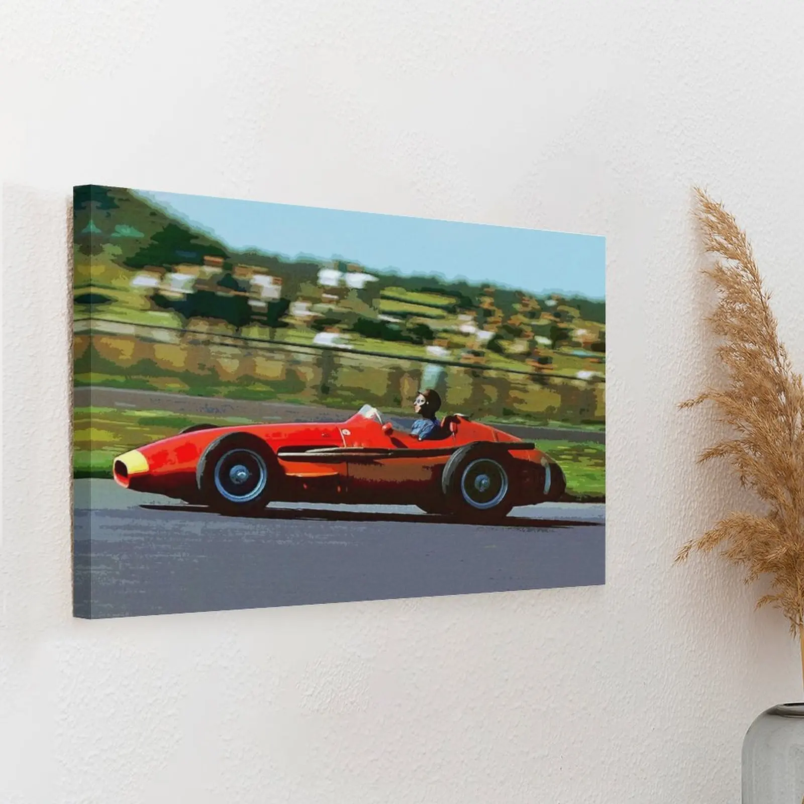Juan Manuel Fangio Racing His 1957 Championship Winning Car Watercolor Canvas Painting Garage Create Framed Wall Painting view 4