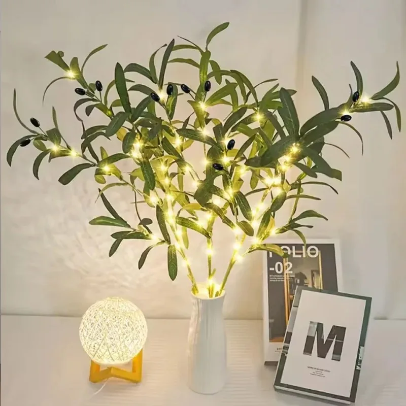 

Olive Branches Night Light for Vases Battery Powered Indoor Decoration Fresh Simulation Olive Leaf Light String for Room Wedding