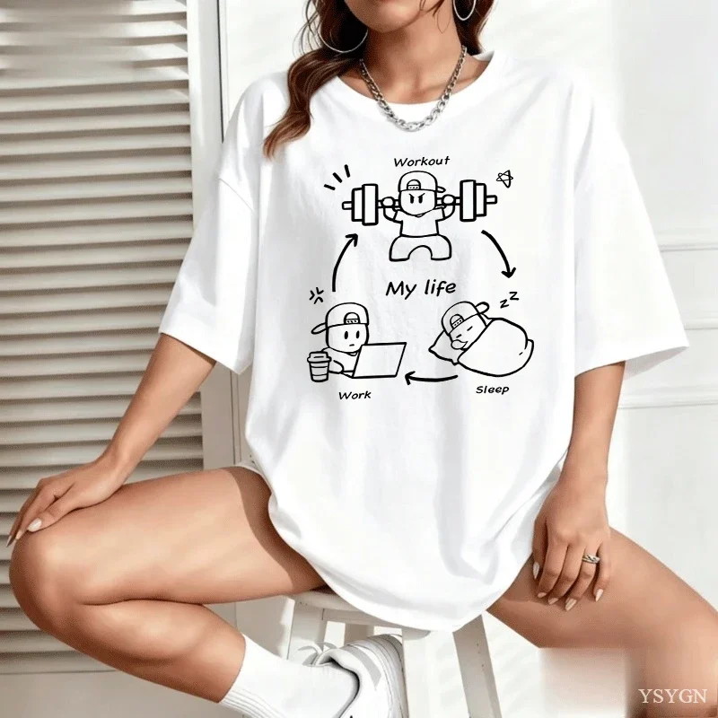 Funny My Life Graphic T Shirts Sleep Work Workout T-shirts Casual Round Neck Printed Cotton Tshirt Unisex Short Sleeve Clothing