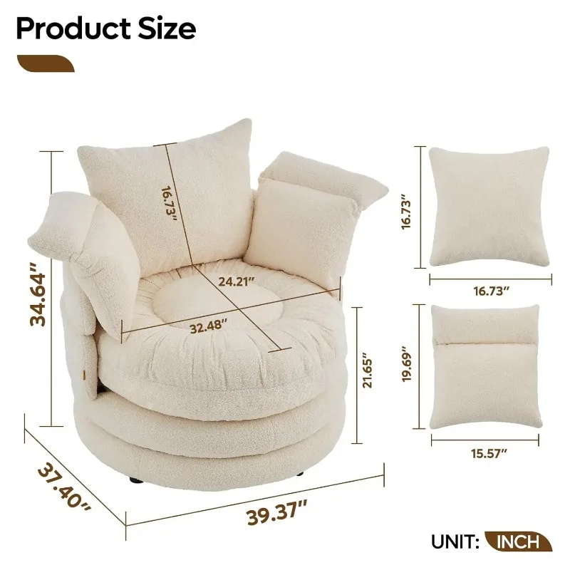 Oversized Swivel Barrel Chair, Teddy Velvet Round Accent Chair with 360° Rotating Base, Extra Large Comfortable, Customized
