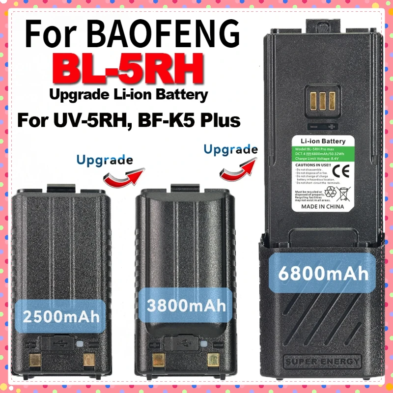 Para BAOFENG UV-5RH Walkie Talkie ampliar batería 6800/3800/2500mAh BF-K5Plus UV-5RM GM-5RH AR-5RM batería de iones de litio de Radio bidireccional