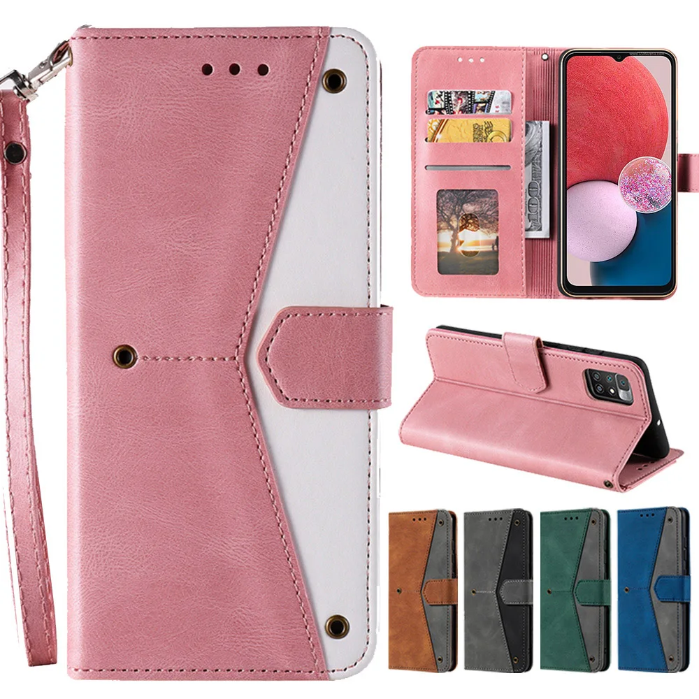 

Strap Flip Cover for Samsung Galaxy S22 S21 S20 S10 S9 S21FE S20FE Rivet Leather Card Slots Wallet Case for A51 A71 A12 A32 A52