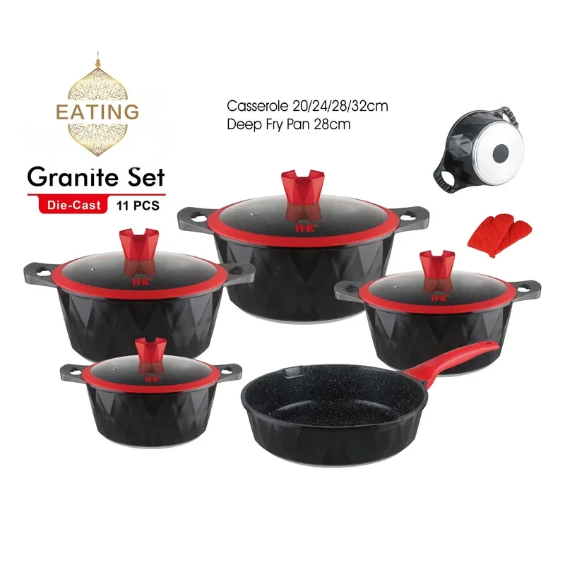 11 Piece Cookware Set Non Stick Frying Pan With Lid And Gloves 20 To 32 Cm Induction Gas Compatible Commercial Grade Kitchen