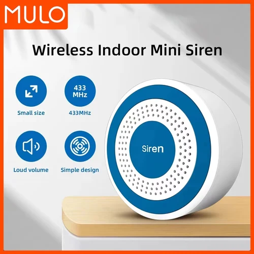 MULO Mini sirena de alarma inalámbrica 433MHz sonido y luz sirena estroboscópica interior sirena de bocina de alto decibelio para sistema de alarma de seguridad para el hogar