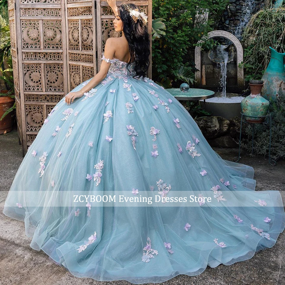 Vestido De fiesta elegante personalizado con hombros descubiertos, vestido para quinceañeras, apliques De flores De princesa con cuentas y cordones, Vestidos De 15 Años 2024