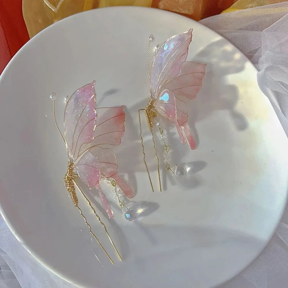 Exquises épingles à cheveux en plastique en forme de papillon, accessoires de coiffure anciens en résine, accessoires de cheveux à pampilles et papillons, cadeaux.