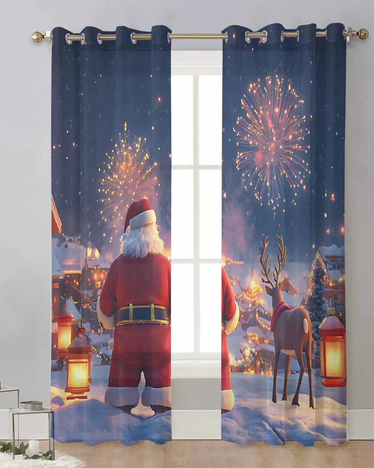 

Рождественская занавеска с оленями для пожилых мужчин, тюлевые шторы для гостиной, кухни, оконные шторы из вуали
