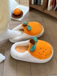 Divertenti pantofole in cotone arancione carino per le donne 2022 camere da letto invernali casa antiscivolo con suola spessa scarpe di pelliccia da donna calde