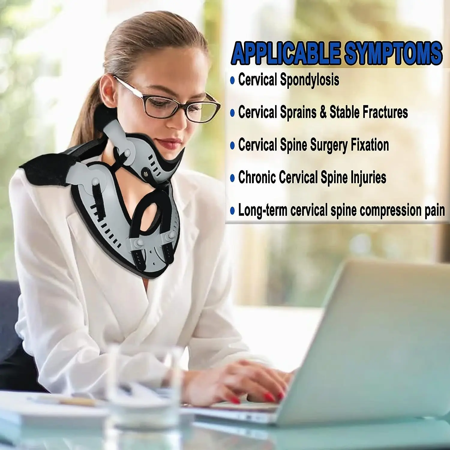 Adjustable Neck Brace Orthosis, Cervical Collar Support Stabilizes Vertebrae, Traction Spine Alignment, Relieves Pain & Pressure