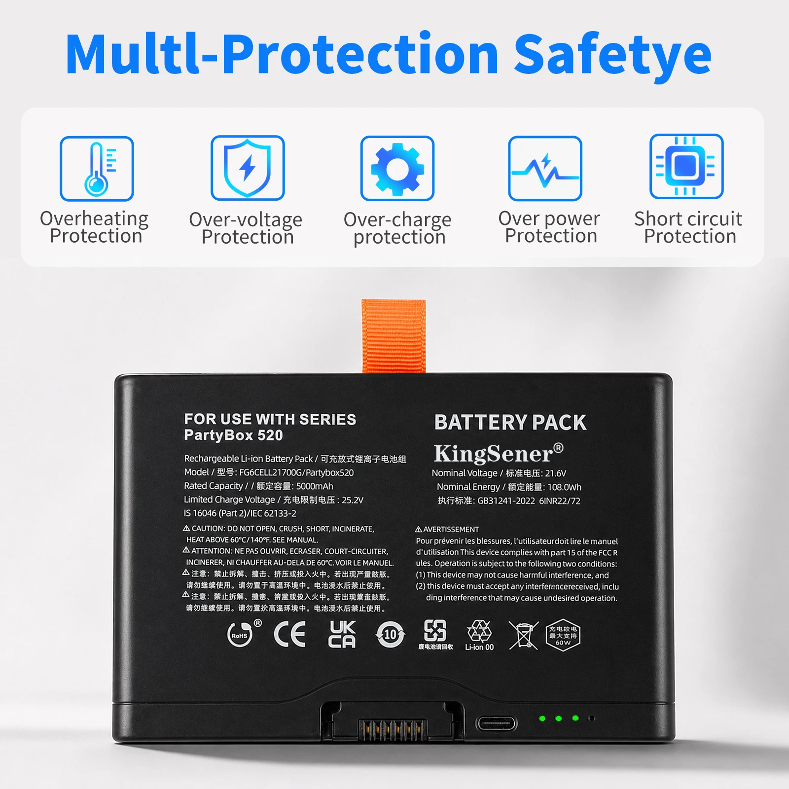 21.6V 5000mAh FG6CELL21700G Replacement Battery For JBL Partybox520 Partybox720 Boombox4 Bluetooth Speaker