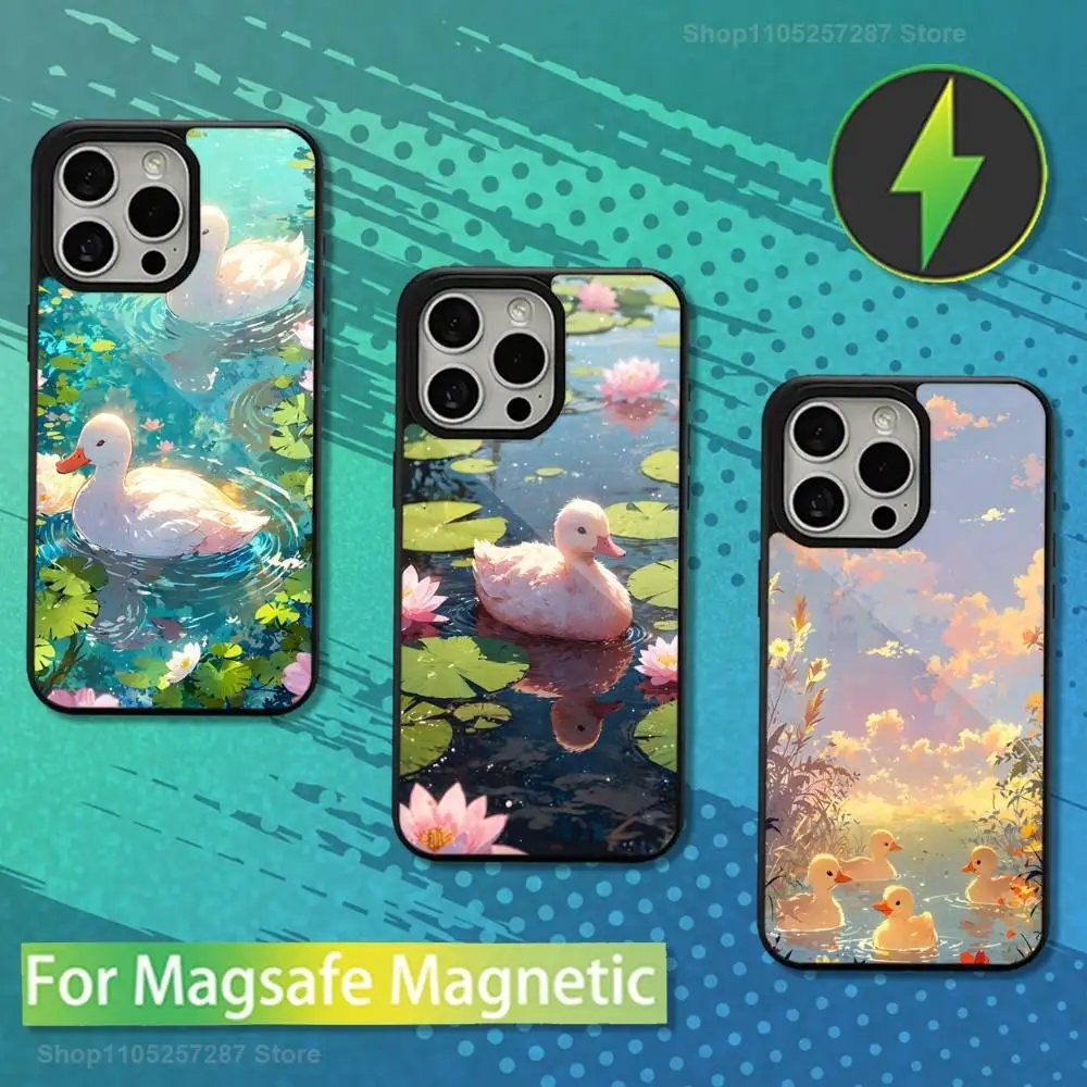 

Cute Cartoon Art Duck Phone Case For iPhone 13,12,11,16,15,17,14,Pro,Max,Plus,Mini, For Magsafe,Magnetic Wireless Charging