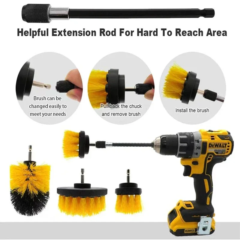 5-Piece Drill Brush Head Power Clean Cone Set Drill Brush Kit Scrubber Carpet Bathroom Furniture Shower Tool