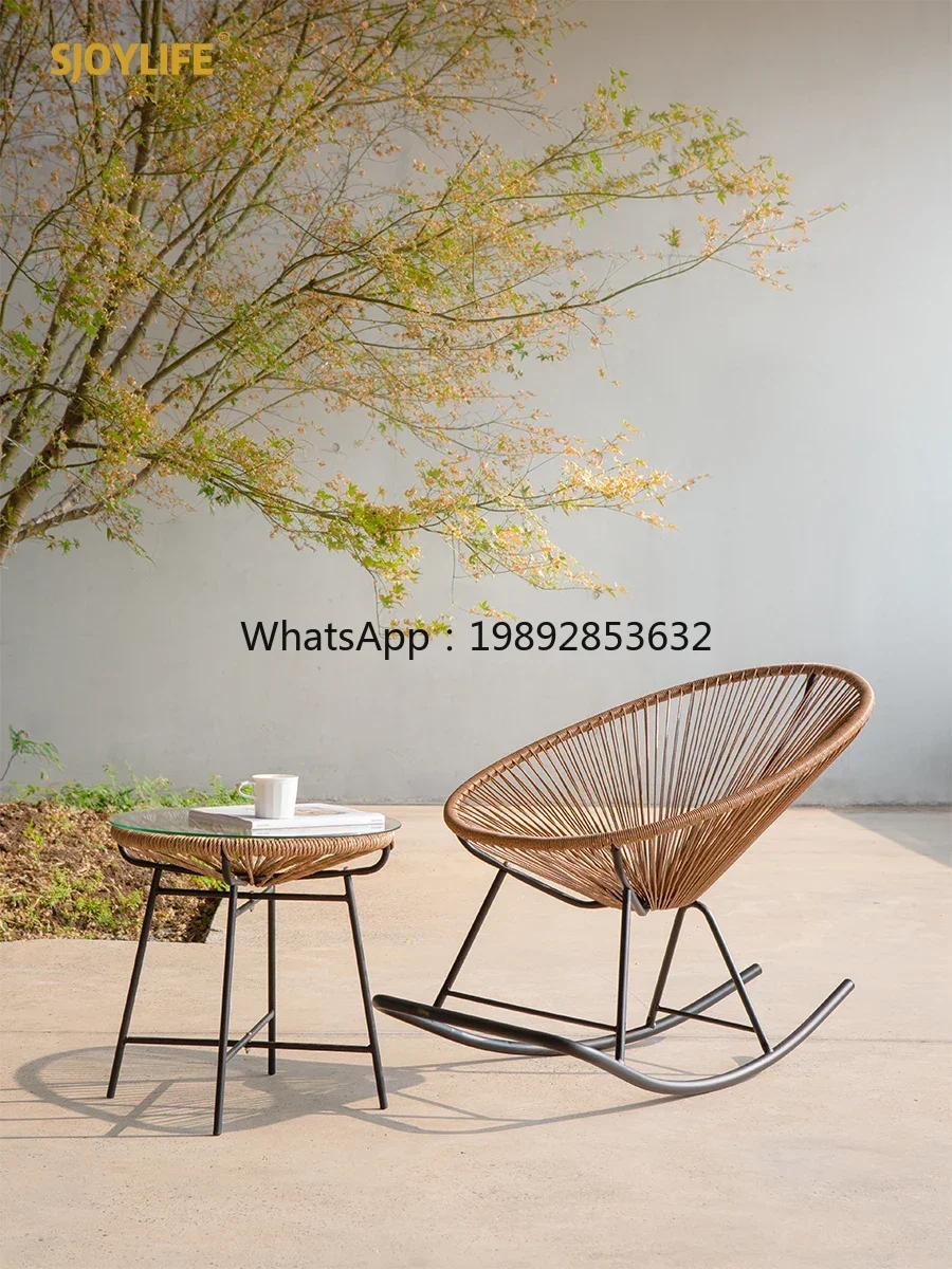 YZ  Rattan Chair Three-Piece Set Leisure Tea Table Garden  Lazy Rocking