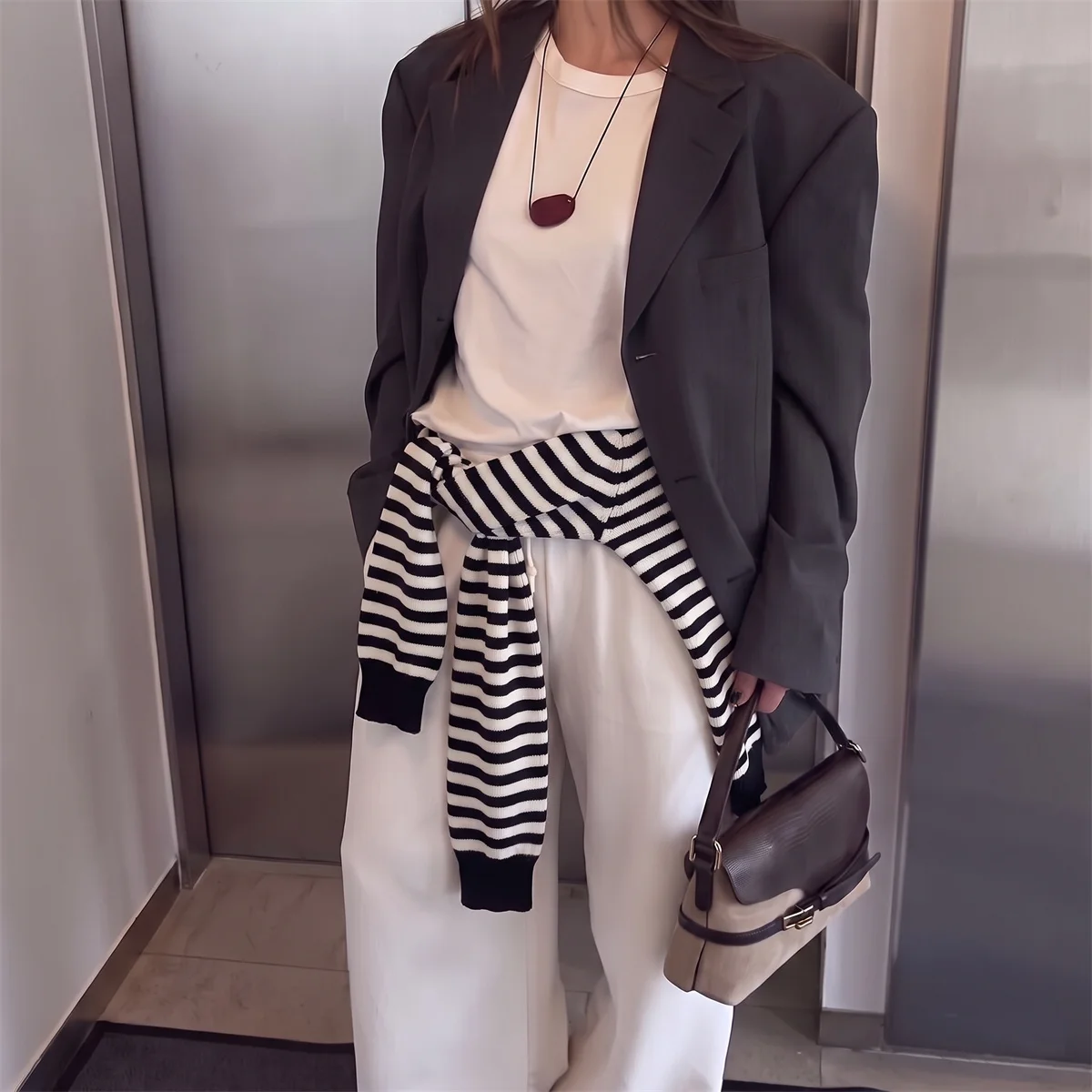 Vintage Striped Knit Shawl Scarf for Women Fake Sleeve Decor Wrap Scarves Versatile Accessory for Coat Daily Casual Streetwear