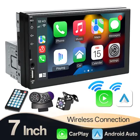 Hippcron 7 1Din 자동차 라디오 무선 CarPlay 안드로이드 자동 블루투스 AUX USB 범용 멀티미디어 MP5 플레이어 미러 링크 Autoradio