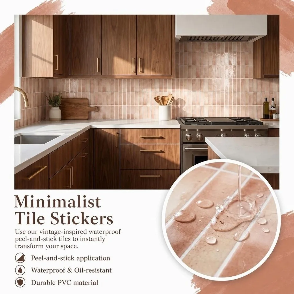 2PCS Vintage PVC Self Adhesive Tile Sticker Oil Proof Wipe Clean Brick Print Wall Decal 2D Print Thick