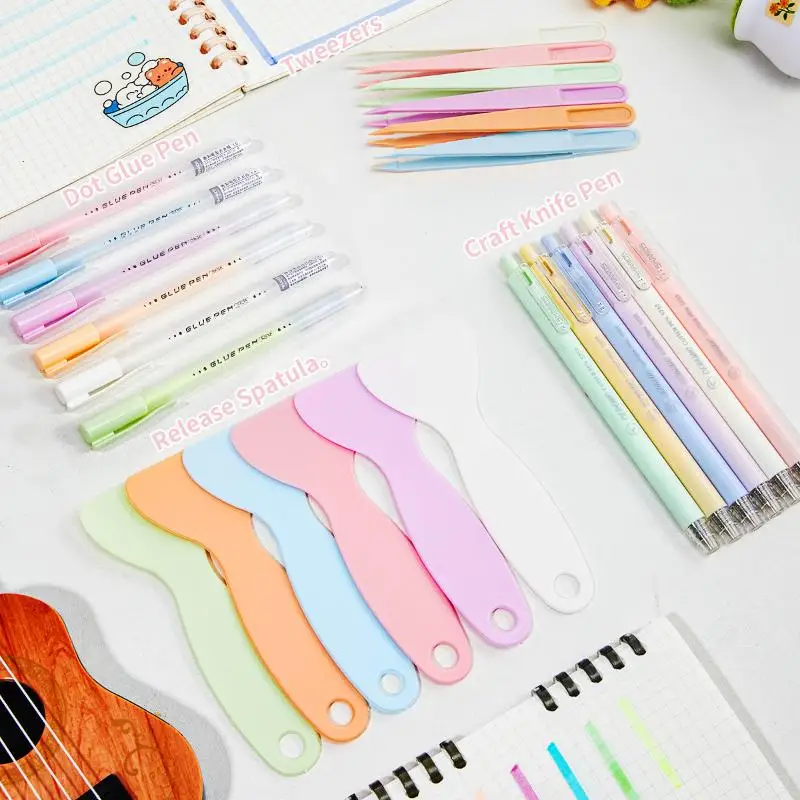 New 4Pcs/set Glue Pen Carving Knife Tweezers Small Shovel Student DIY Handmade Set Journal Tools Sationery Craft Kit Supplies view 5