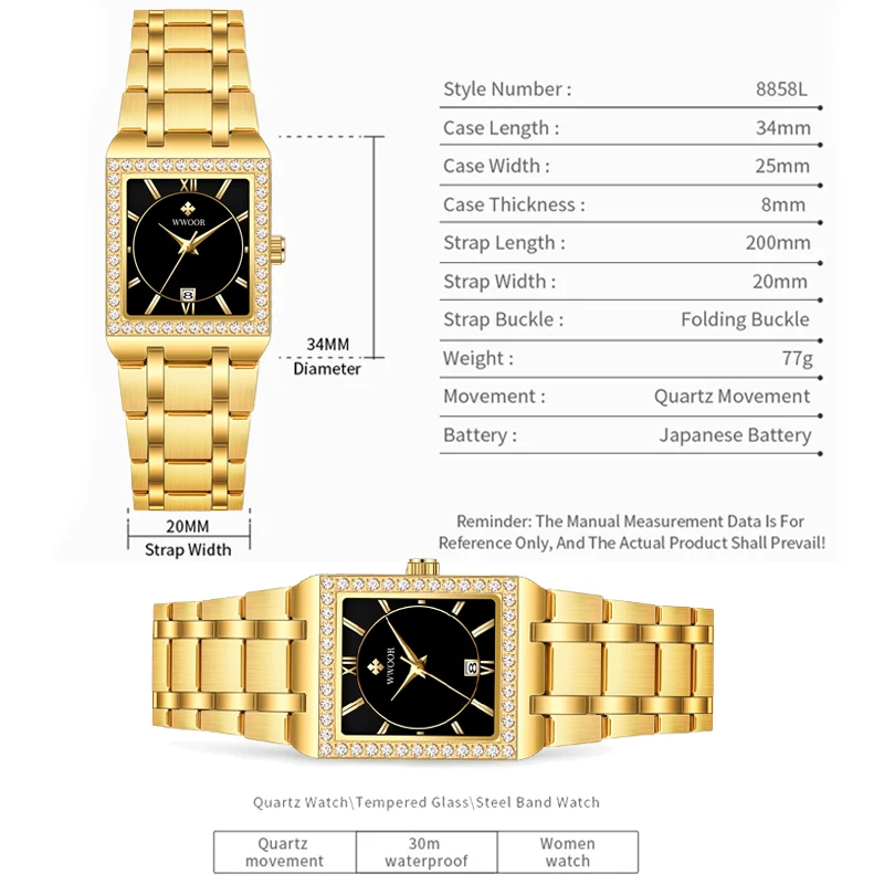 Fashion Wwoor Top Brand Full Stainless Steel Luxury Gold Ladies Exquisite Diamond Gift Watches Montre Femme Relogio Feminino