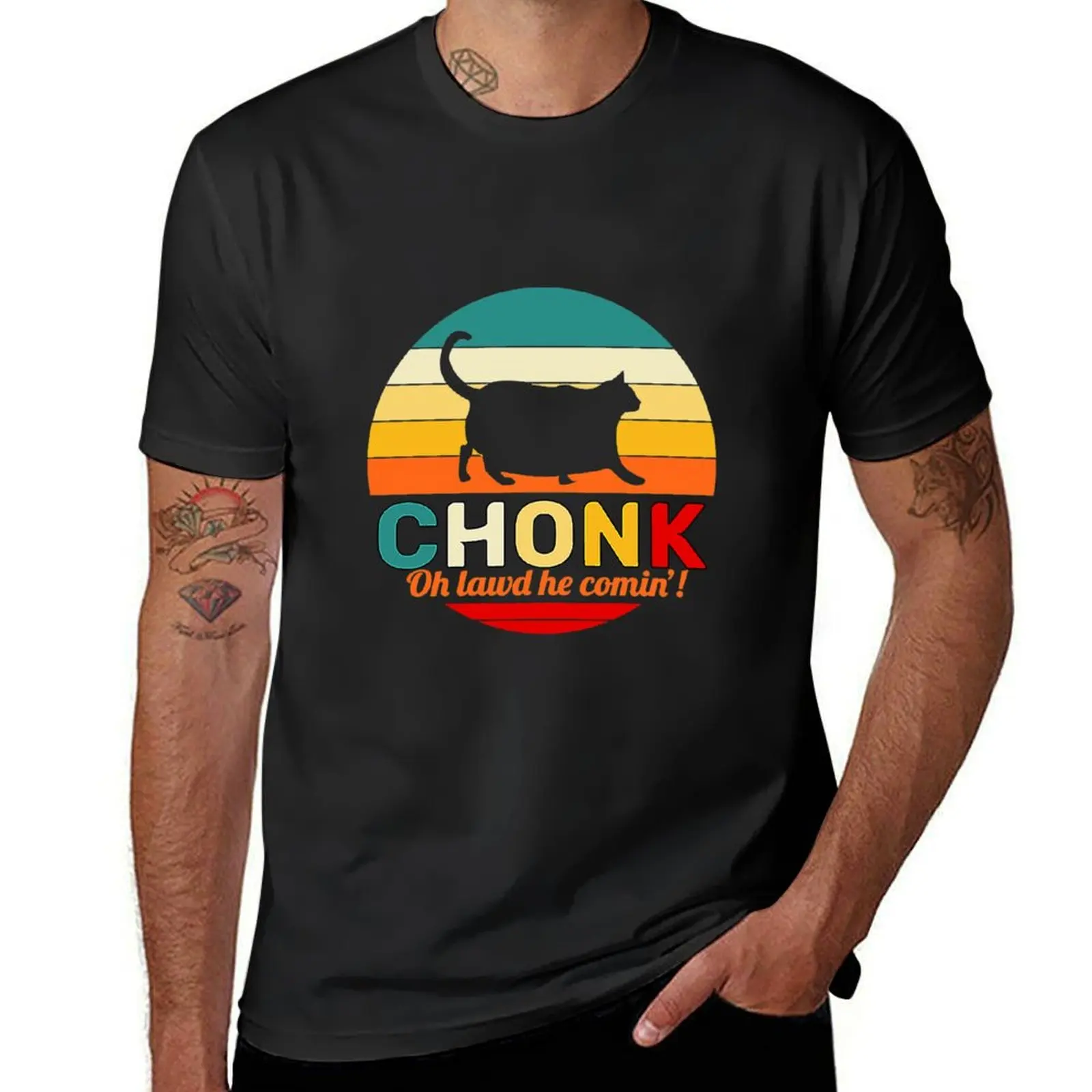 Chonk cat Oh Lawd He Comin,! T-Shirt anime clothes vintage clothes new edition Men's clothing