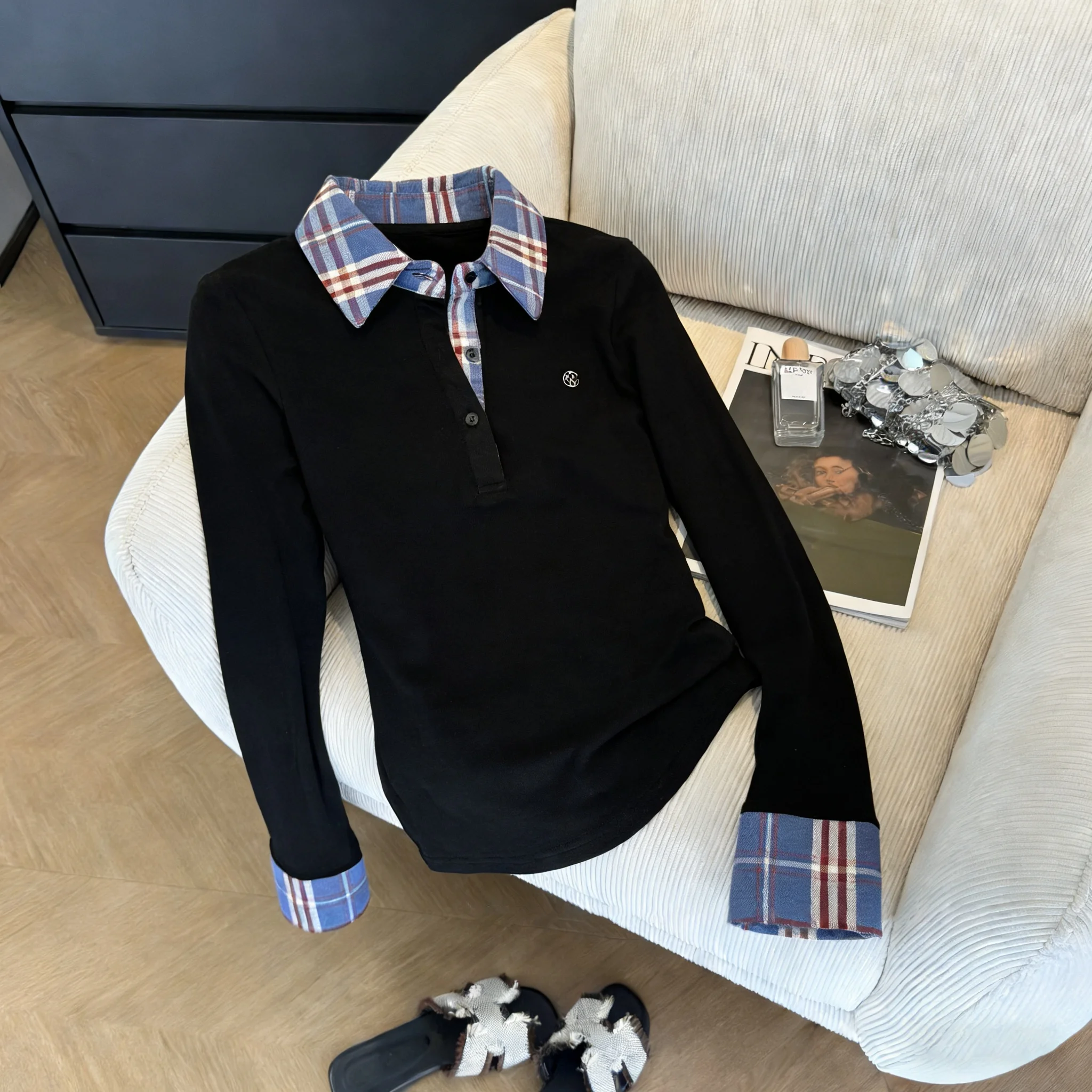 

Retro American Plaid Ne Long Sve T-irt Men Women Spring Autumn Slim Fit Base irt Casual Sle Creative Pattern