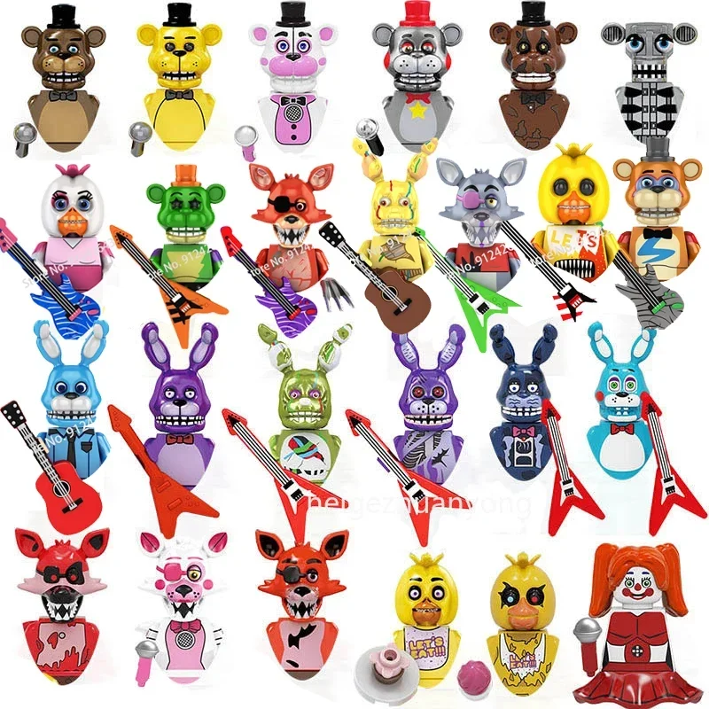 Cartoon FNAFWM6074 Five Nights At Freddys Building Blocks Bricks Dolls Mini Action Toy Figures Assemble Bonnie Bear Holiday Gift