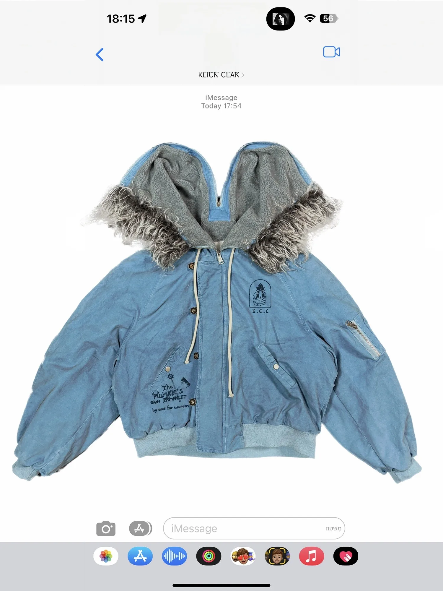 Chaqueta Bomber KLICK CLAK N2B Azul Niebla Lavado, Prenda Exterior de Algodón, Cálida, Casual, Manga Larga, Estilo Corto, Incluye Gorro
