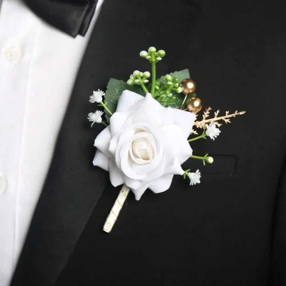 Boutonnière Rose Simple pour Marié, Romantique Délicat, Corsage Trempé, Boutonnière, Accessoires de Mariage Western, Mode