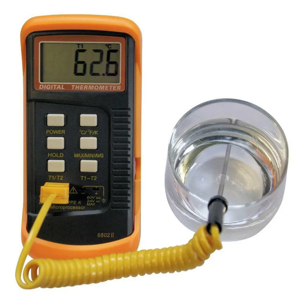 K-type Digital Thermocouple Professional LCD Thermocouple Thermometer 6802 Dual Channel Probe C/F/K With Data Retention Function