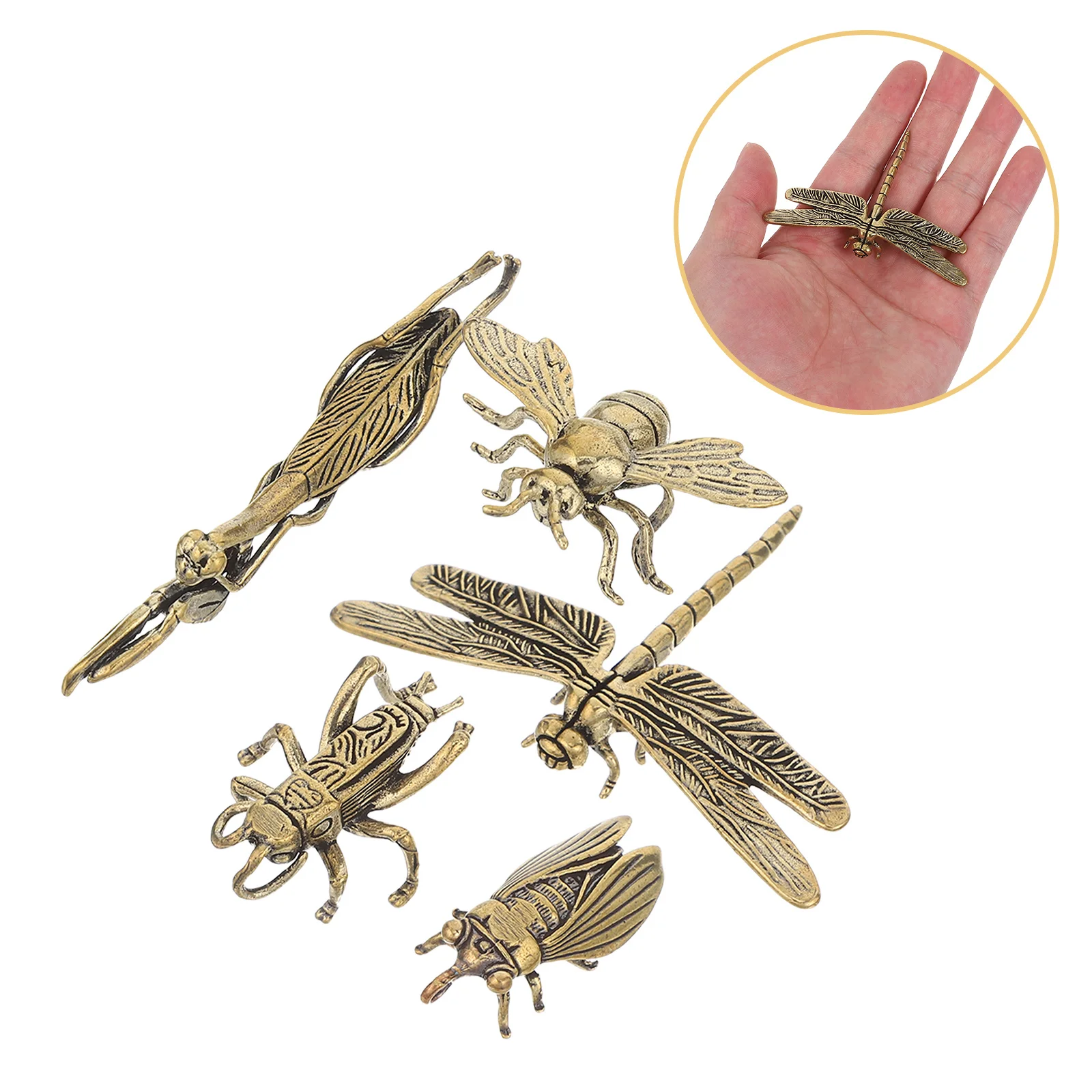 

5Pcs Metal Insect Decor Vintage Brass Dragonfly Bee Cicada Cricket Mantis Rustic Desktop Ornament Realistic Dragonfly Decor