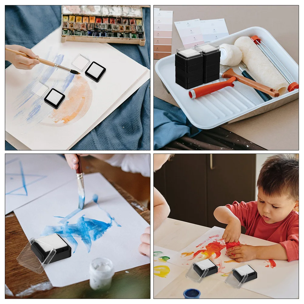 

15Pcs DIY Ink Stamps Ink Pads Blank Square Fingerprint Handprint Pads for Craft Scrapbooking Office Classroom Use