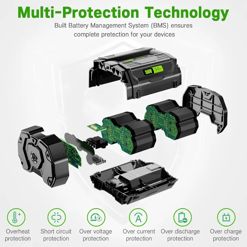Sostituzione 56V 5.0Ah per batteria EGO BA2800 BA4200 BA1400 compatibile con ST1502LB CS1604 LB4800 LB6504 LB5804 HT2400 56V Alimentazione