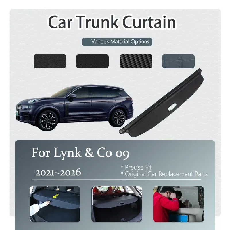 Car Trunk Curtain Covers For Lynk & Co 09 2021~2026 5seat 6seat 7seat Retractable Trunk Rack Partition Shelters Auto Accessories