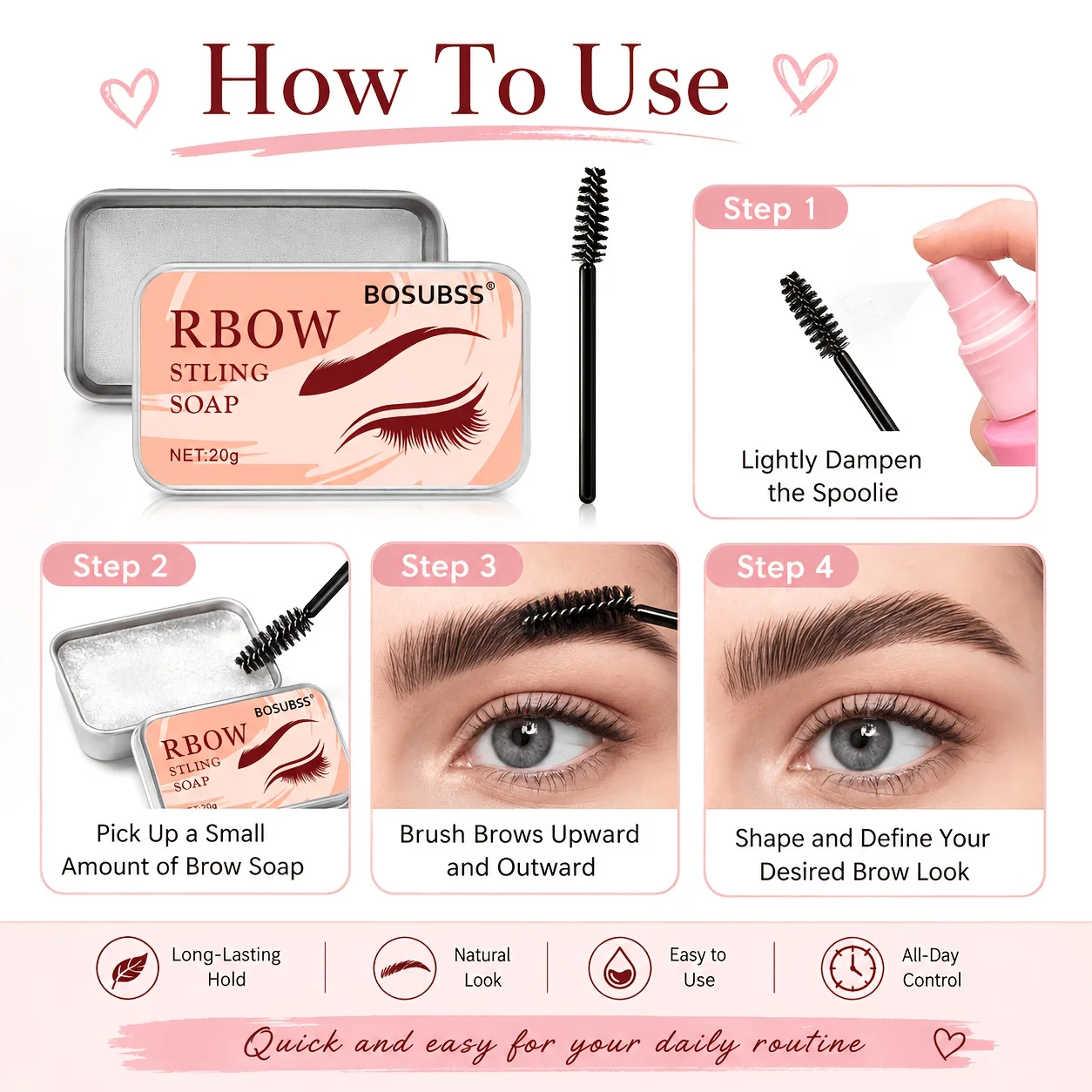 Transparent Eyebrow Styling Wax Kit, Clear Brow Balm for Fluffy Feathered Look, Flexible Hold, Easy-to-Use Eyebrow Grooming Soap